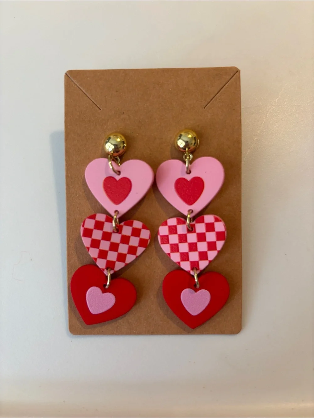 Fashion Jewelry Pink and Red Heart Drop Earrings